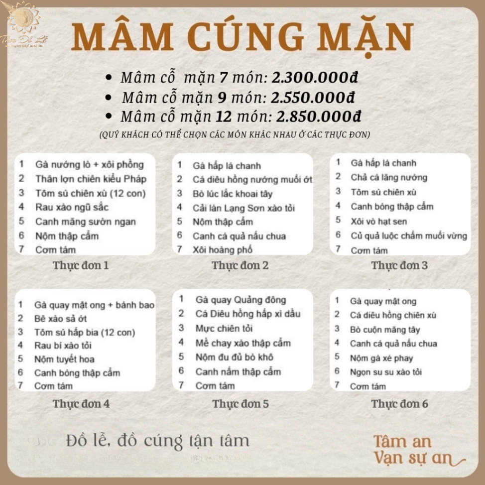 Mâm cỗ cúng mặn 7,9,11 món - Tâm Đồ Lễ